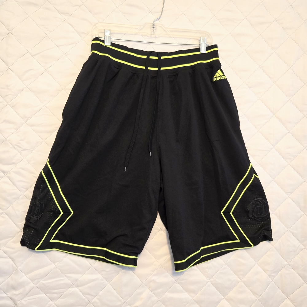 Adidas Y2K Basketball Shorts Black Geometric Neon Accent Pockets Tie Stretch